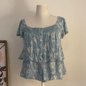Floral Blue Women's Top | Size L